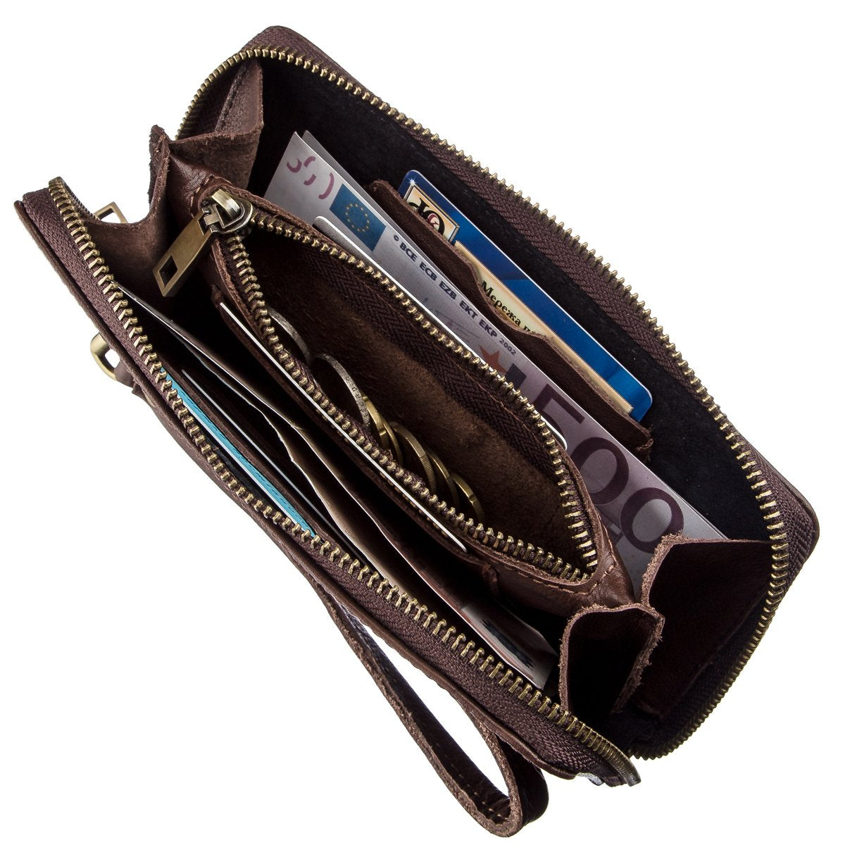 Men's Leather Clutch SHVIGEL 19124 Brown Natural Leather Handmade Accessory