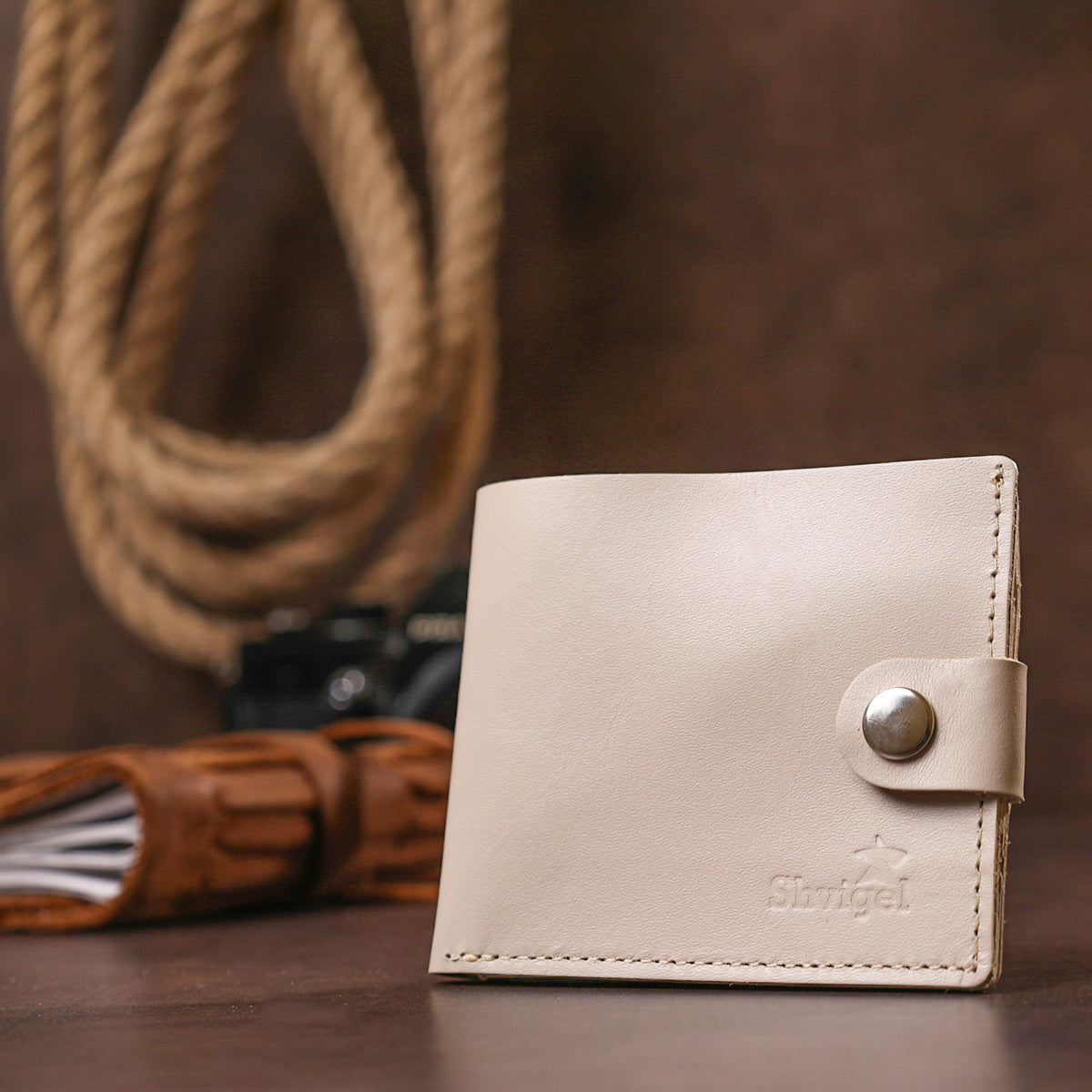Stylish Leather Wallet SHVIGEL 16447 Beige Natural Leather Made in Ukraine