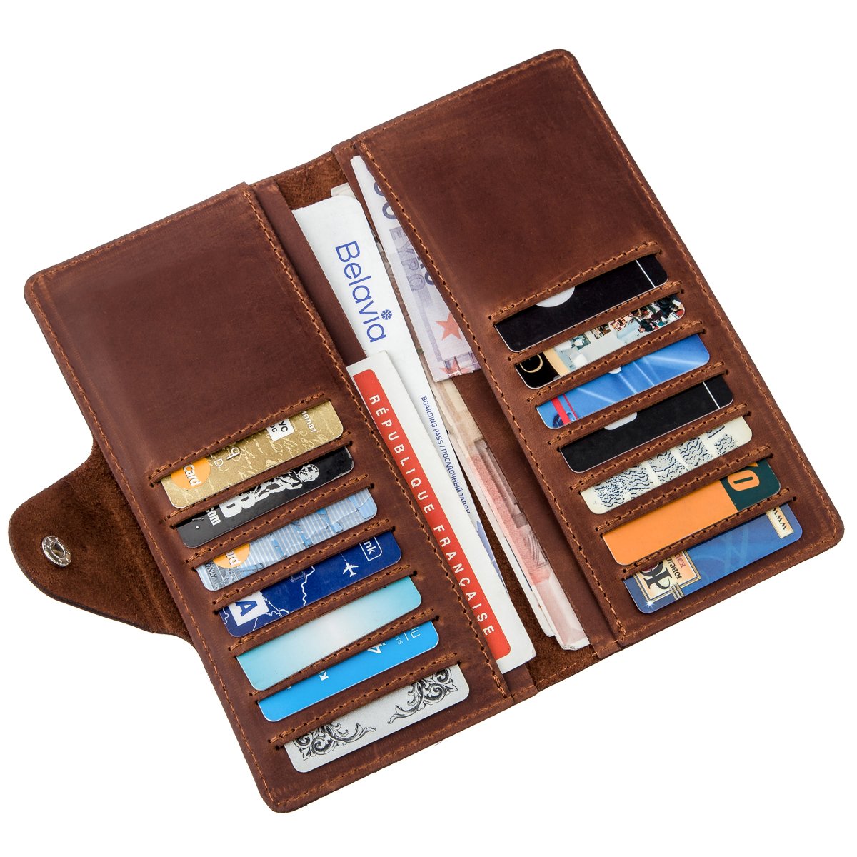 Men's Vintage Leather Wallet by SHVIGEL Model 16167 Brown Natural Leather