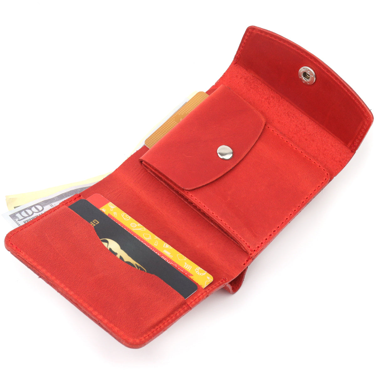 Vintage Leather Wallet for Women by SHVIGEL 16614 in Red - Handmade in Ukraine