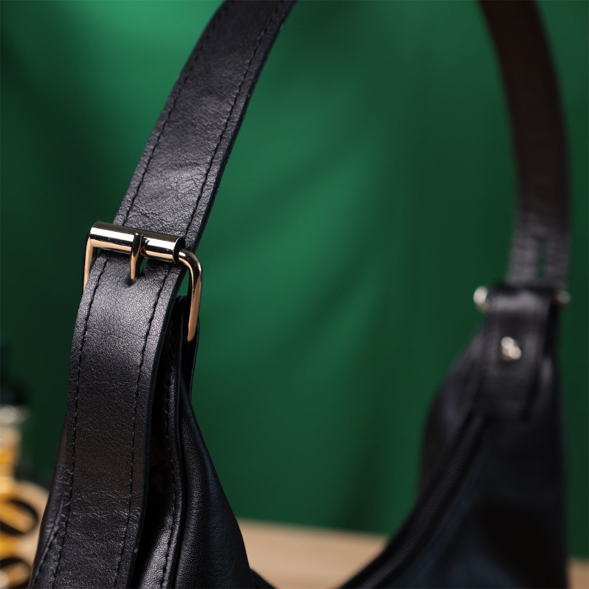 SHVIGEL Women's Baguette Bag with Adjustable Strap, Smooth Natural Leather, Black, Model 22834