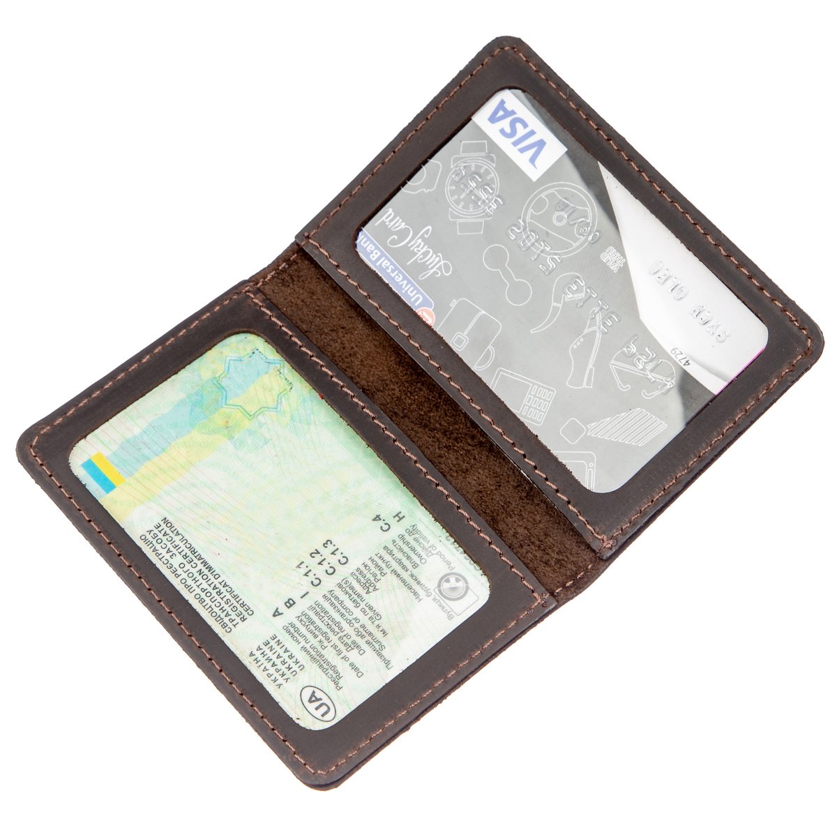 Leather Driver's License Holder SHVIGEL 13962 Brown Genuine Leather Made in Ukraine