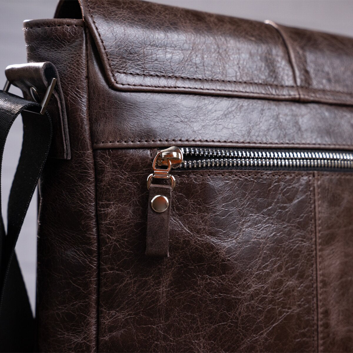Leather Bag SHVIGEL 00796 Brown Natural Leather Handmade in Ukraine