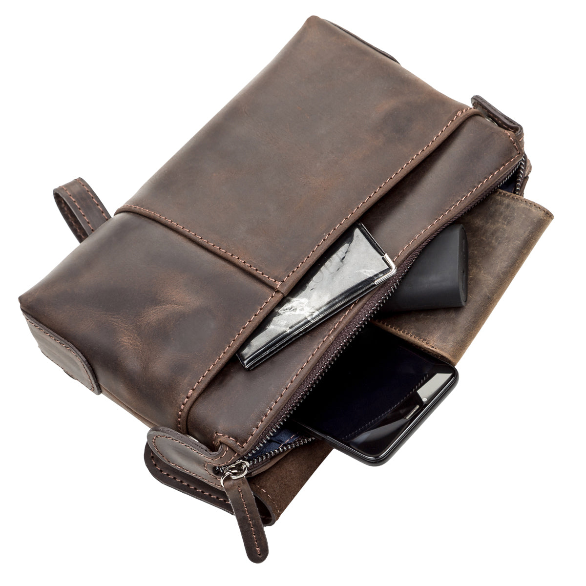 Men's Leather Clutch SHVIGEL 11085 Brown Natural Leather High-Quality Design