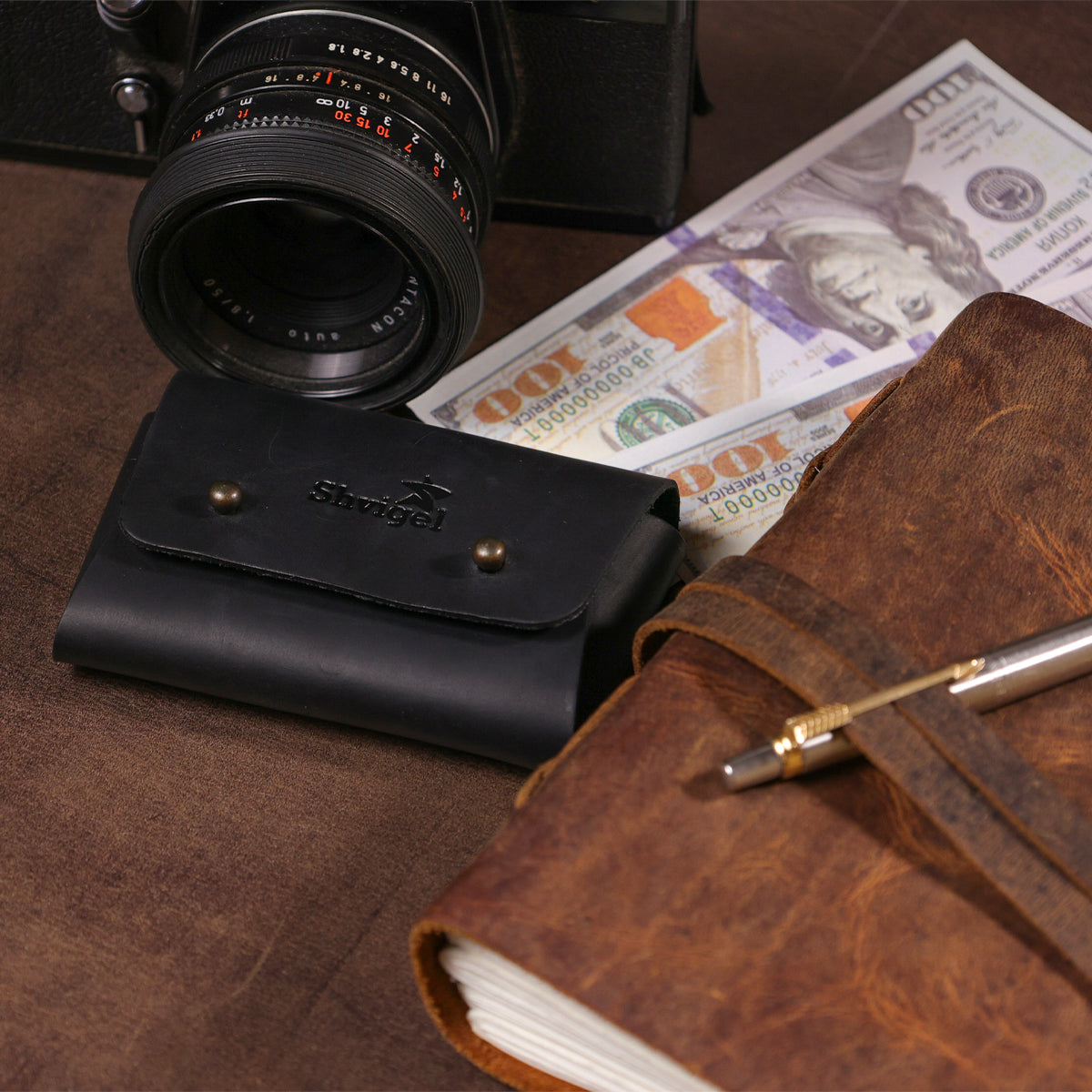 Business Card Holder SHVIGEL 16159 Black Vintage Natural Leather Made in Ukraine