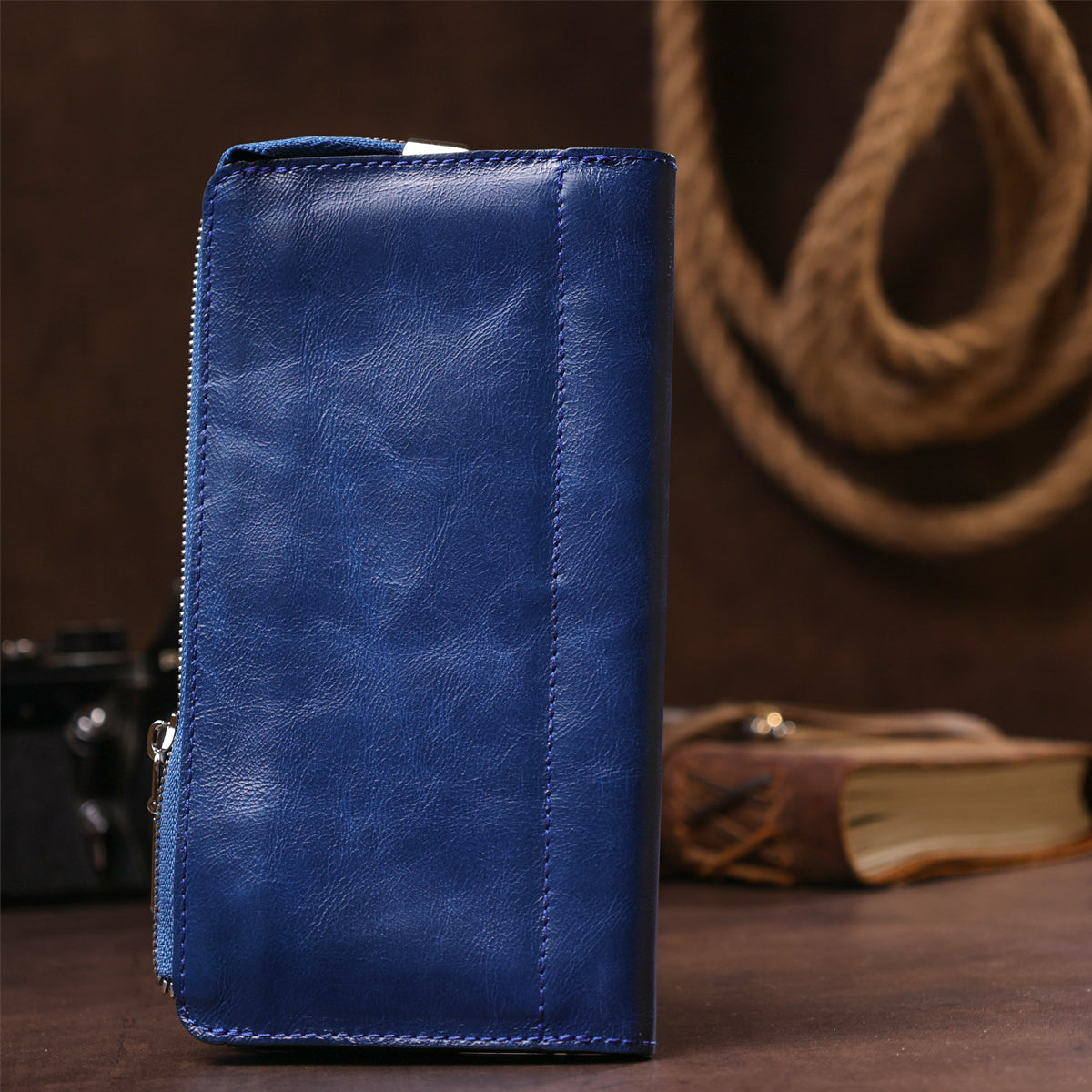 Unisex Leather Clutch SHVIGEL 16183 Blue Natural Leather Premium Quality