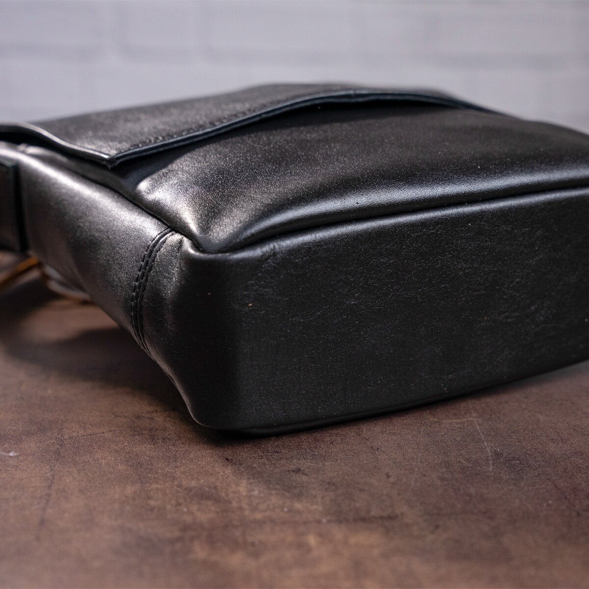 Leather Messenger Bag SHVIGEL 00793 Black Genuine Leather, Handmade in Ukraine