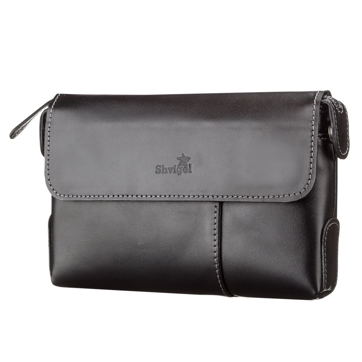 Men's Leather Clutch SHVIGEL 11084 Black Natural Leather Made in Ukraine