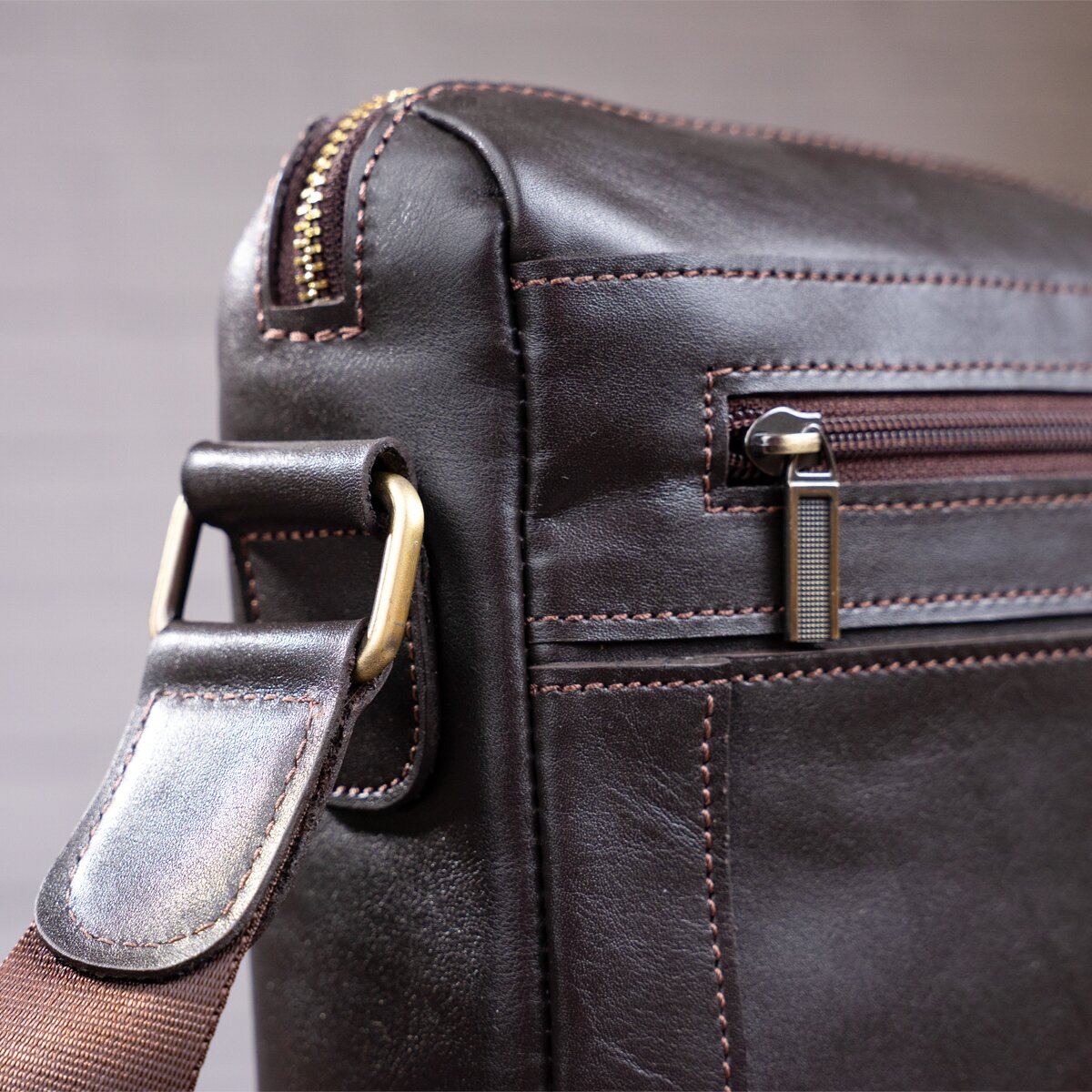 Leather Business Men's Shoulder Bag SHVIGEL 11251 Brown Genuine Leather Material