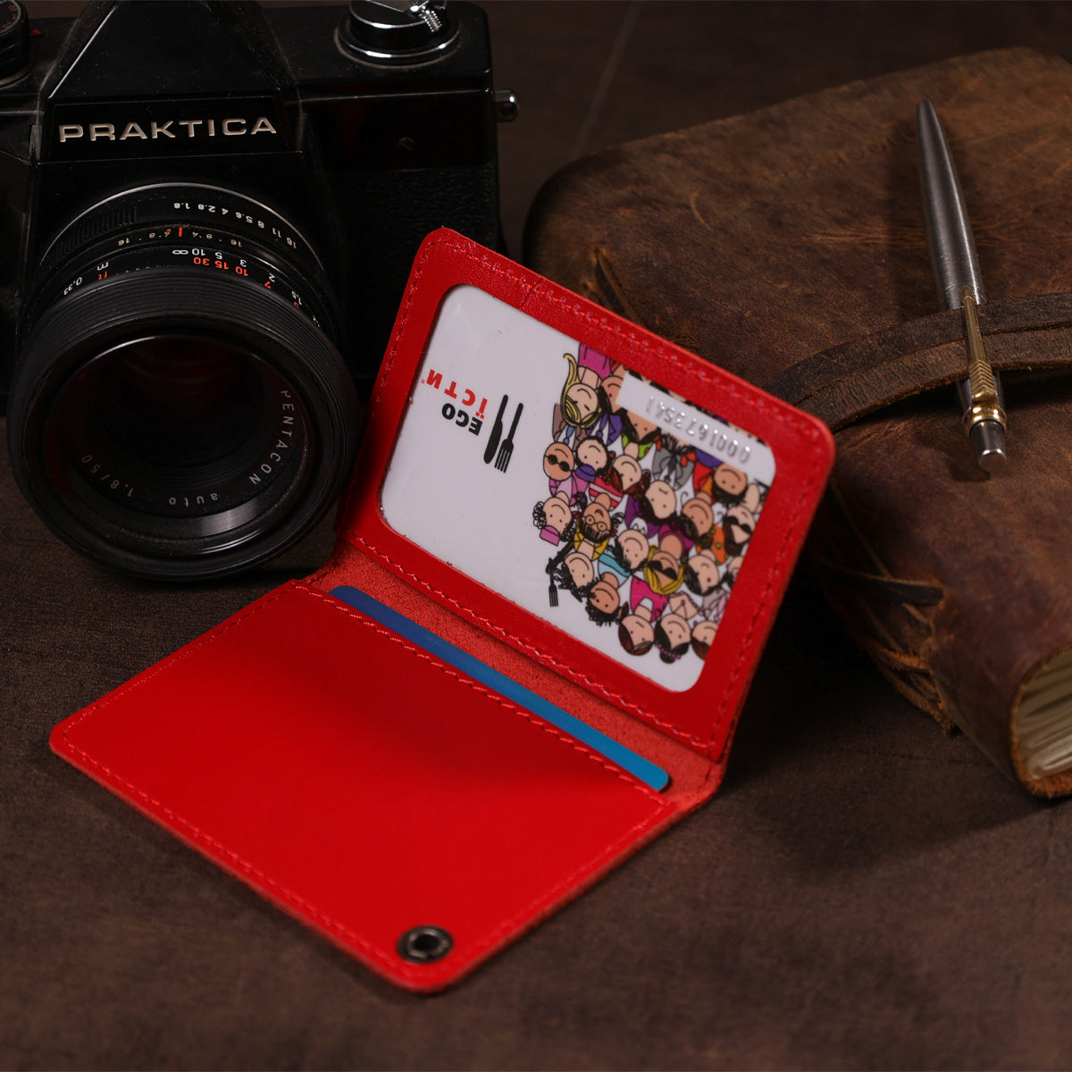 Compact Document Cover SHVIGEL 13978 Red Genuine Leather for MVS Ukraine