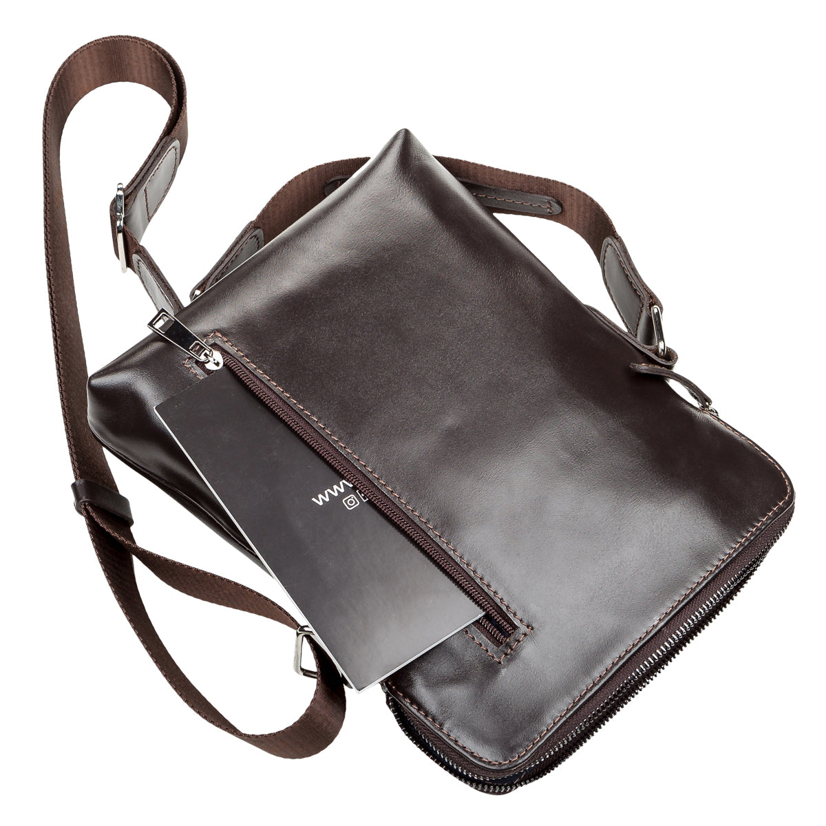 Men's Leather Bag SHVIGEL 11100 Brown Natural Leather Handcrafted in Ukraine