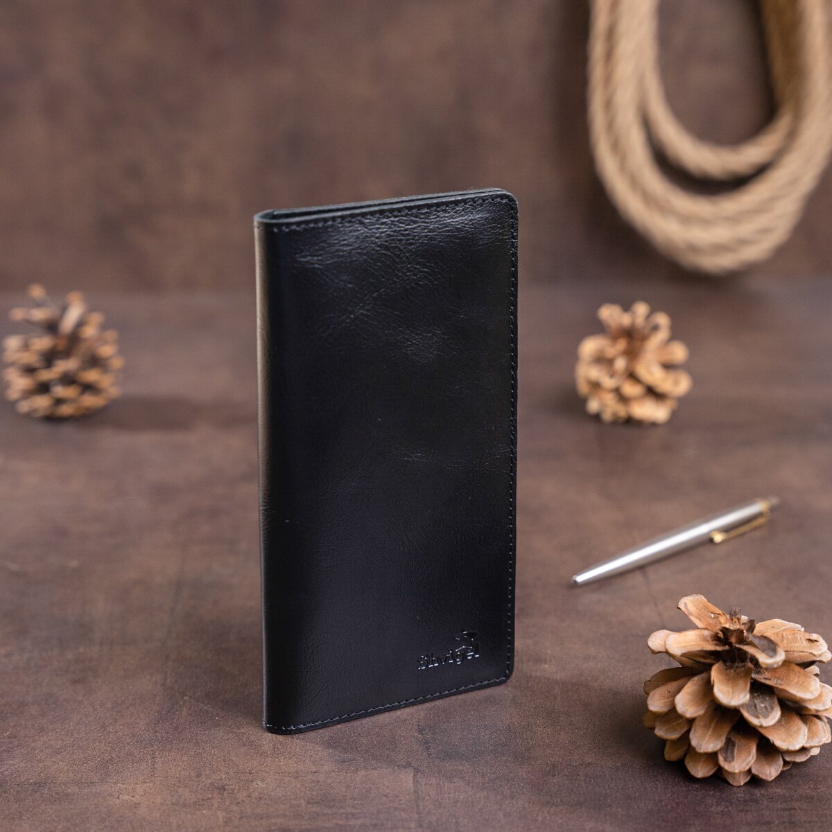 Vertical Men's Wallet SHVIGEL 16195 Black Genuine Leather from Ukraine