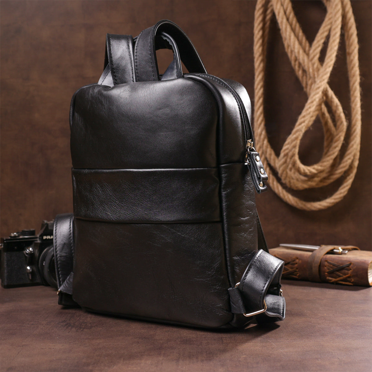 Women's Leather Backpack SHVIGEL 15304 Black Made in Ukraine Natural Leather