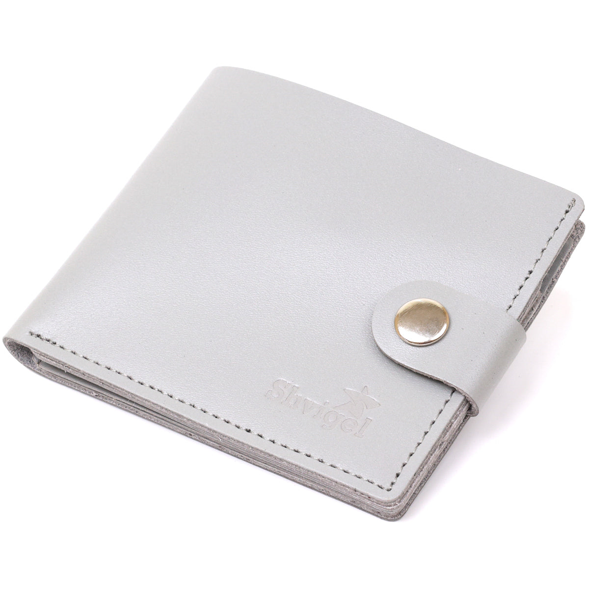 Small Leather Wallet SHVIGEL 16451 Gray Natural Leather Made in Ukraine