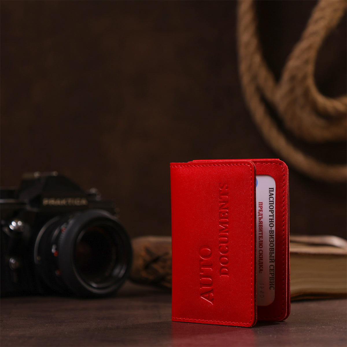 Leather Document Holder for Auto - SHVIGEL 13965 Red, 3 Slot Design, Driver's Use - Ukraine