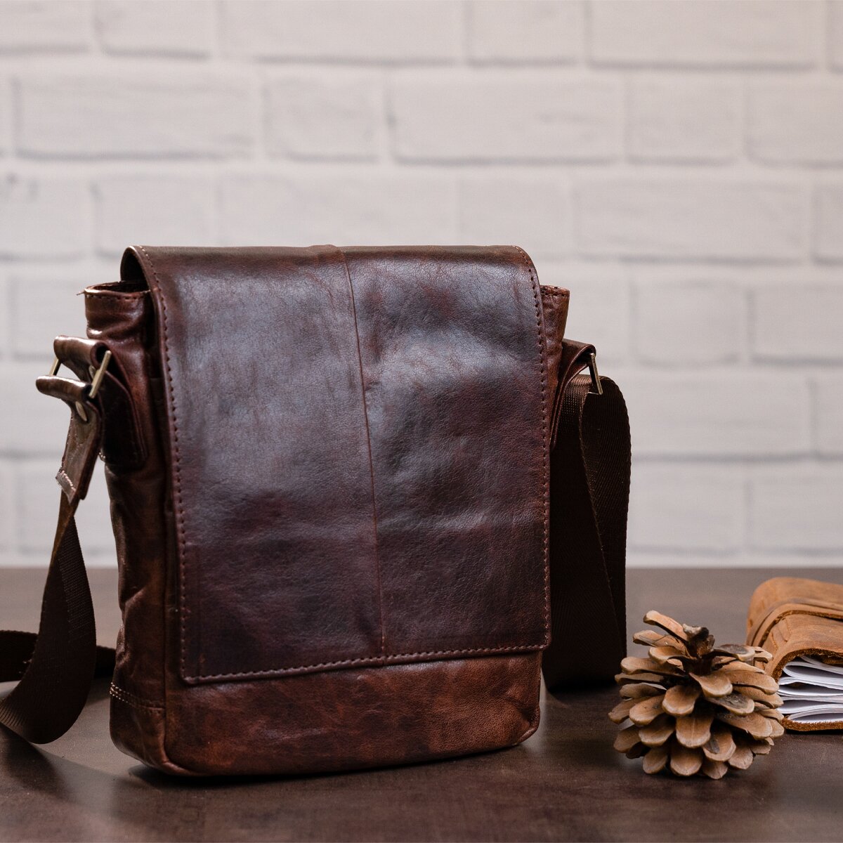 Leather Bag SHVIGEL 11042 Brown Genuine Leather Made in Ukraine