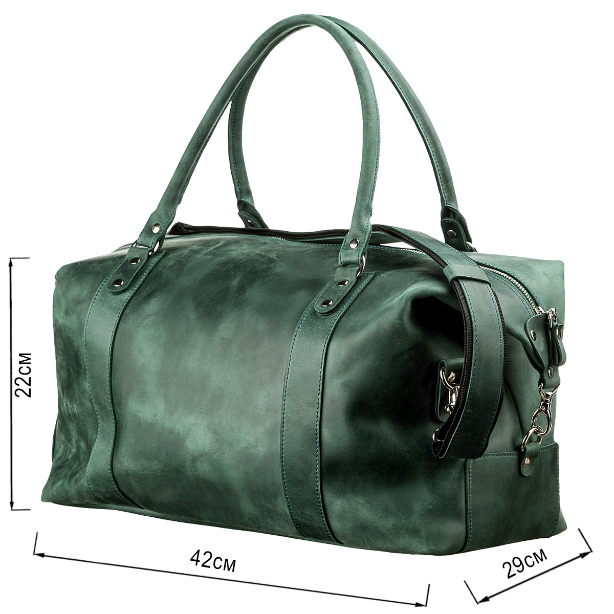 Travel Bag SHVIGEL 11128 Green Natural Leather Durable Design from Ukraine