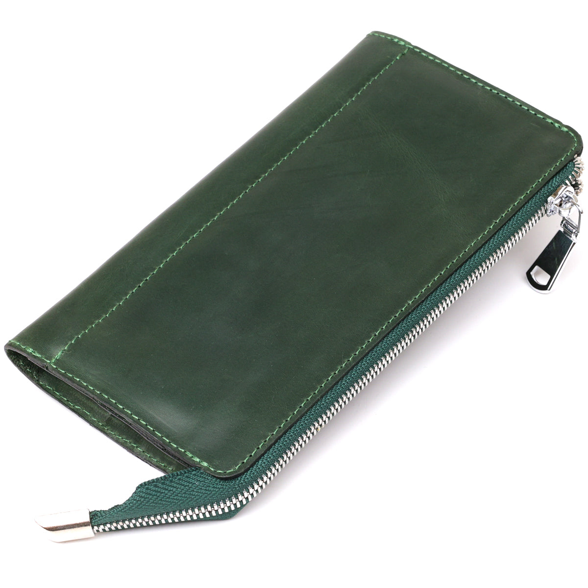 Unisex Vintage Leather Clutch SHVIGEL 16188 Green Natural Leather from Ukraine