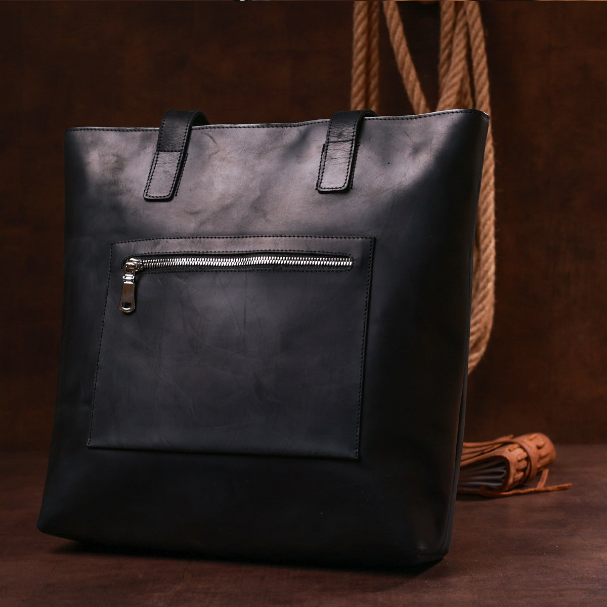 Vintage Leather Handbag SHVIGEL 16347 Black Ukrainian Natural Leather Material