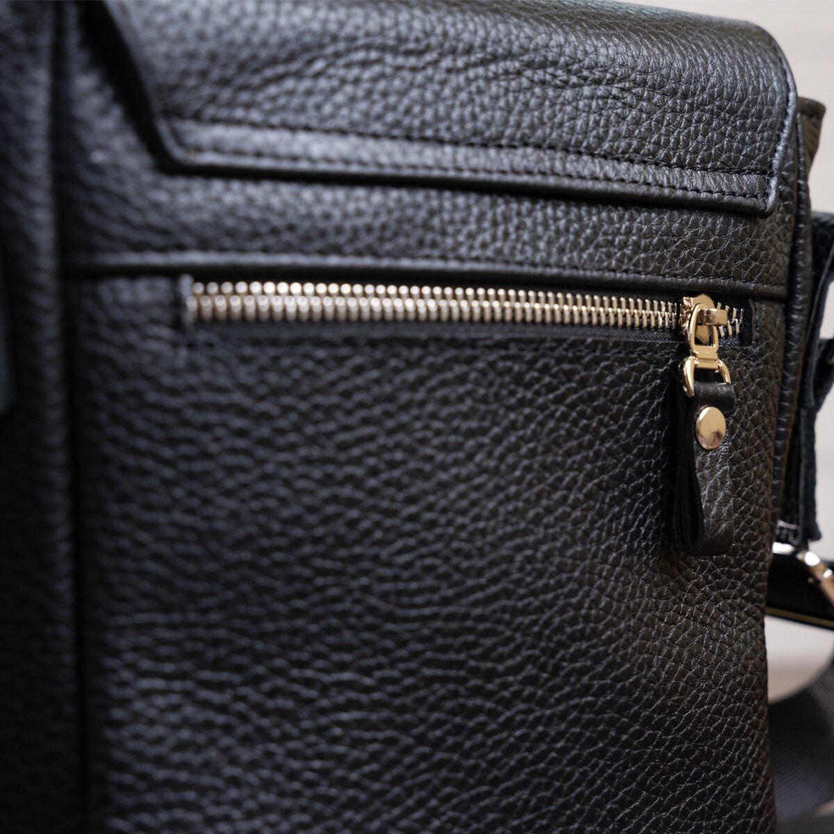 Black Messenger Bag SHVIGEL 00964 | Genuine Leather | Made in Ukraine