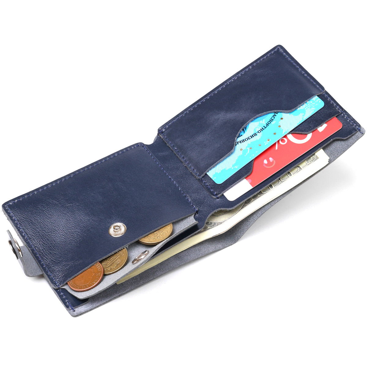 Compact Leather Wallet SHVIGEL 16444 Blue Natural Leather Made in Ukraine