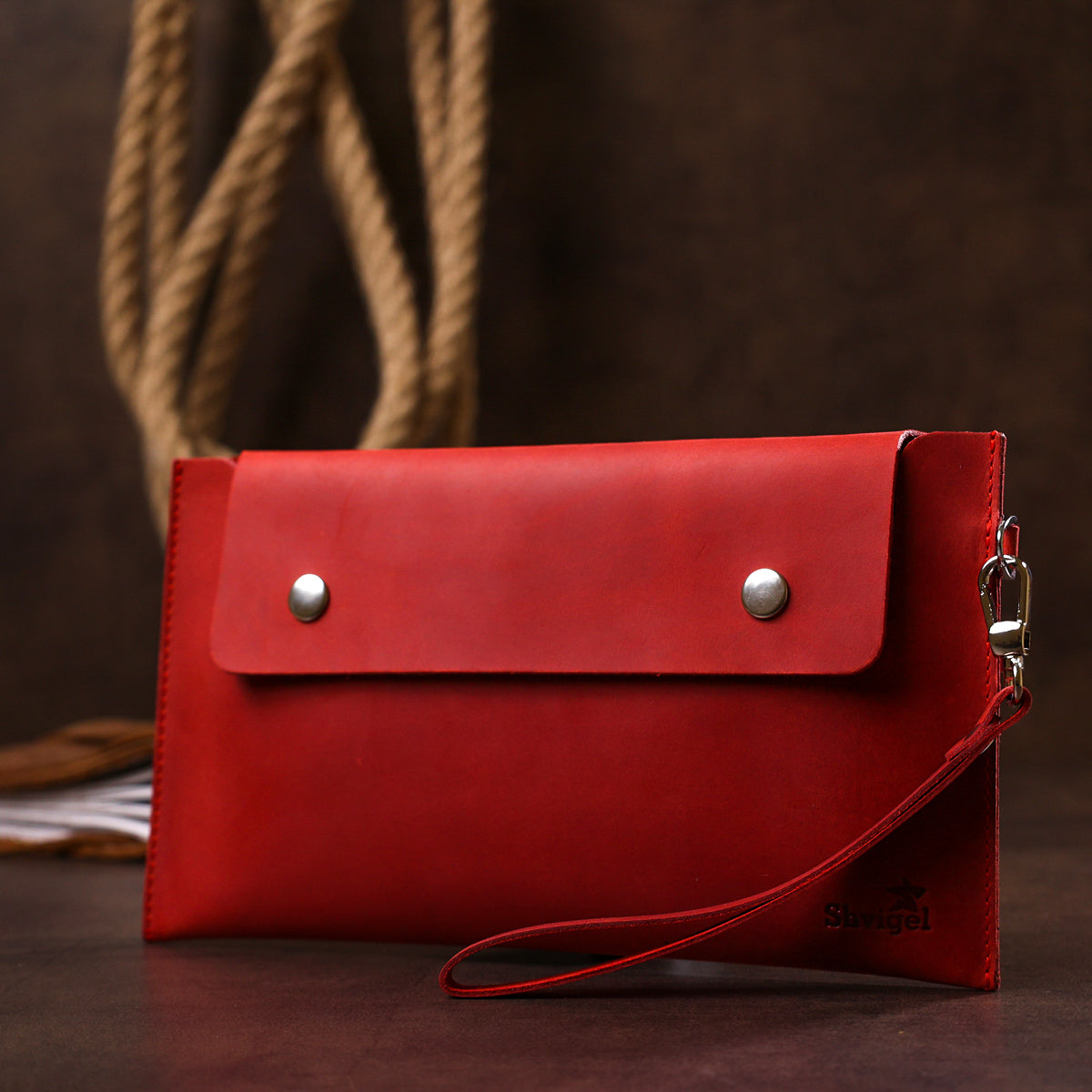 Vintage Leather Travel Cosmetic Bag SHVIGEL 16427 Red Genuine Leather for Women