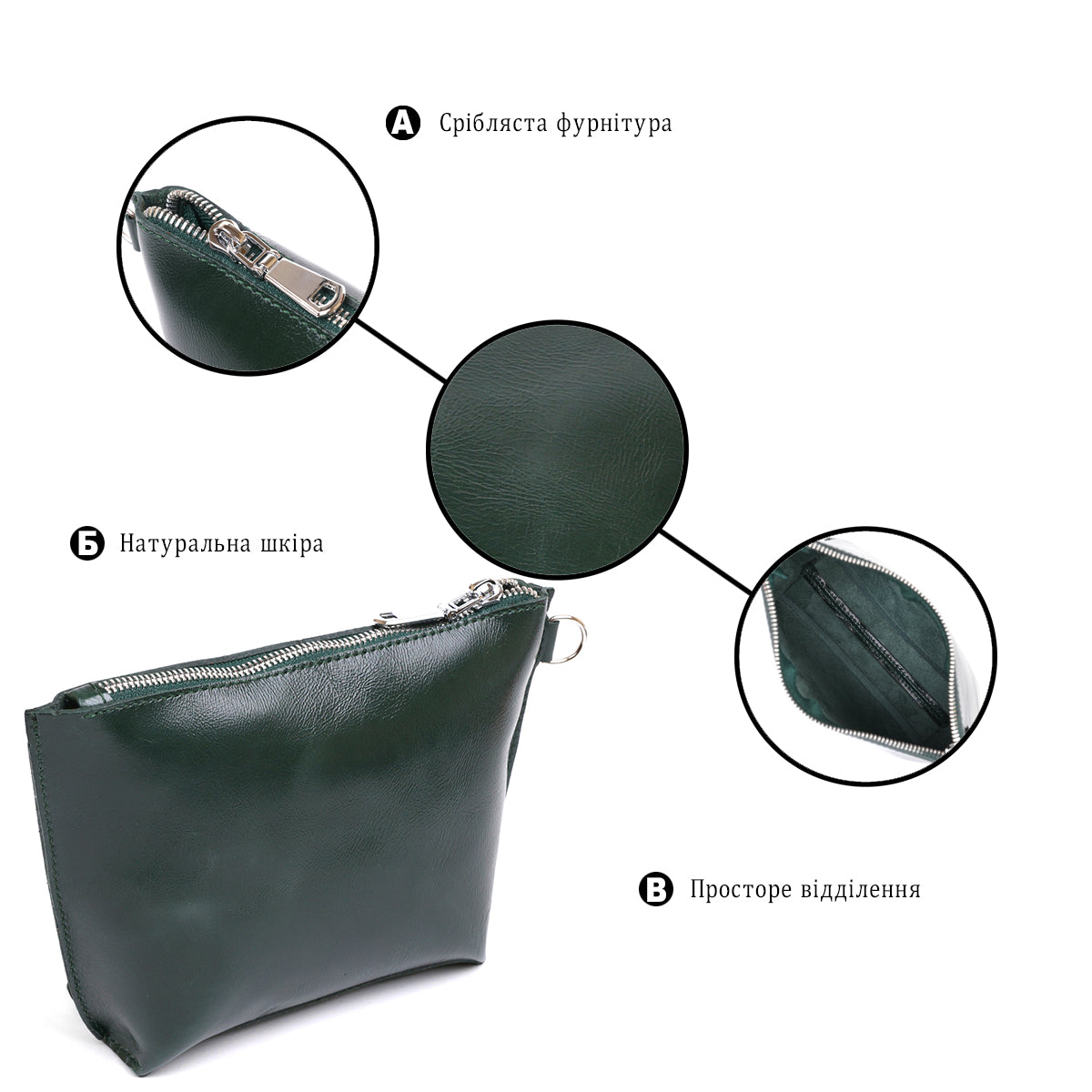 Practical Women's Leather Cosmetic Bag SHVIGEL 16411 Green Genuine Leather