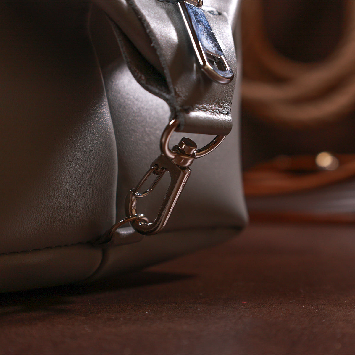Practical Leather Cosmetic Bag SHVIGEL 16404 Gray Natural Leather Material