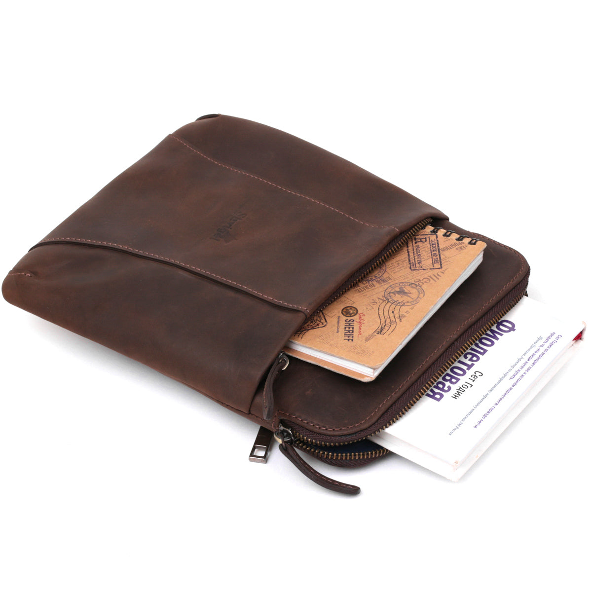 Stylish Men's Vintage Leather Messenger Bag SHVIGEL 11180 Brown, Genuine Leather