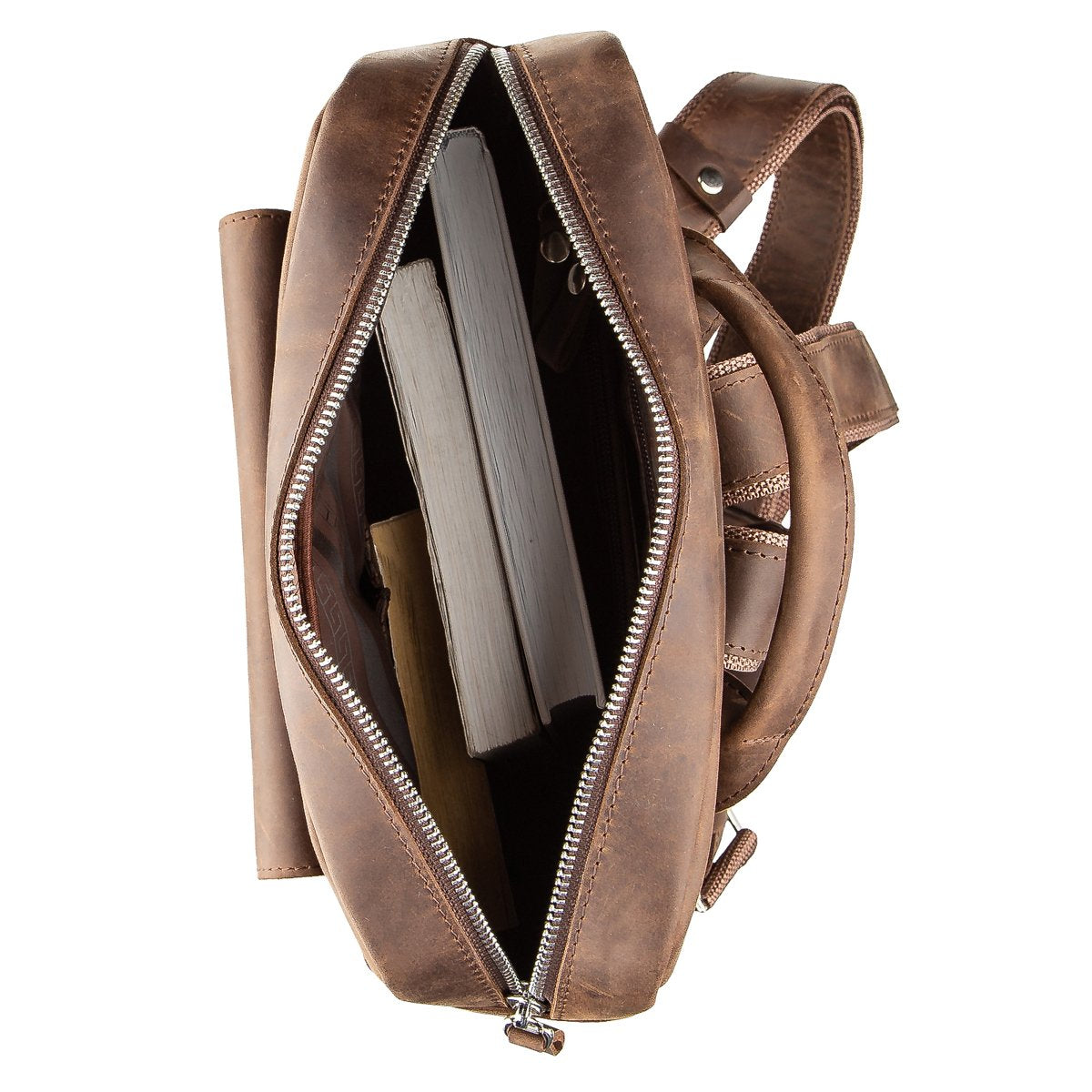 Unisex Backpack SHVIGEL 11175 Brown Matte Leather Natural Skin High Quality