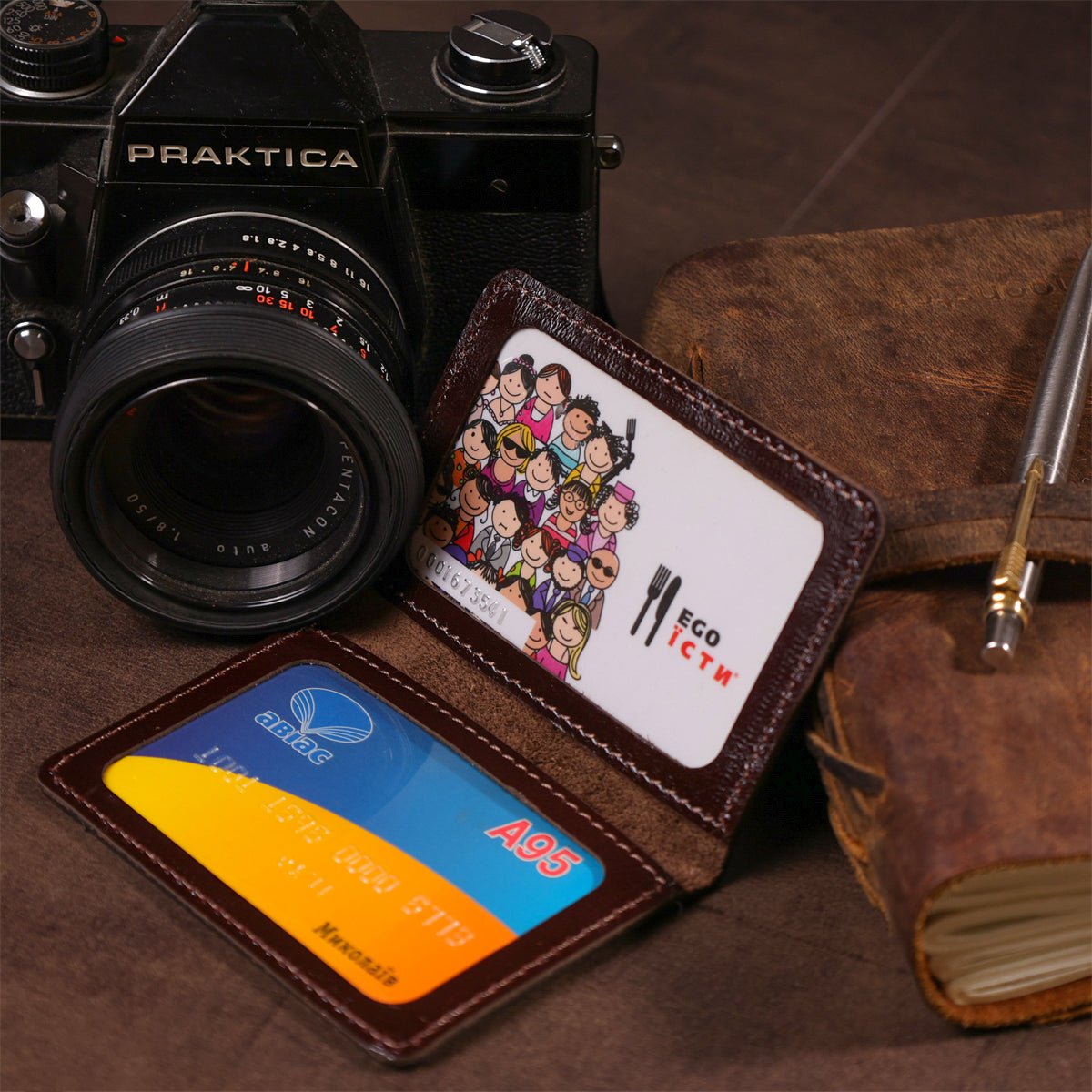 Leather Driver’s License Holder by SHVIGEL, Model 13927, Brown, Natural Leather