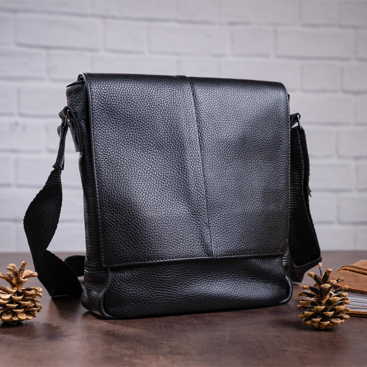 Men's Bag SHVIGEL 00861 Black Genuine Leather, Durable Ukrainian Craftsmanship
