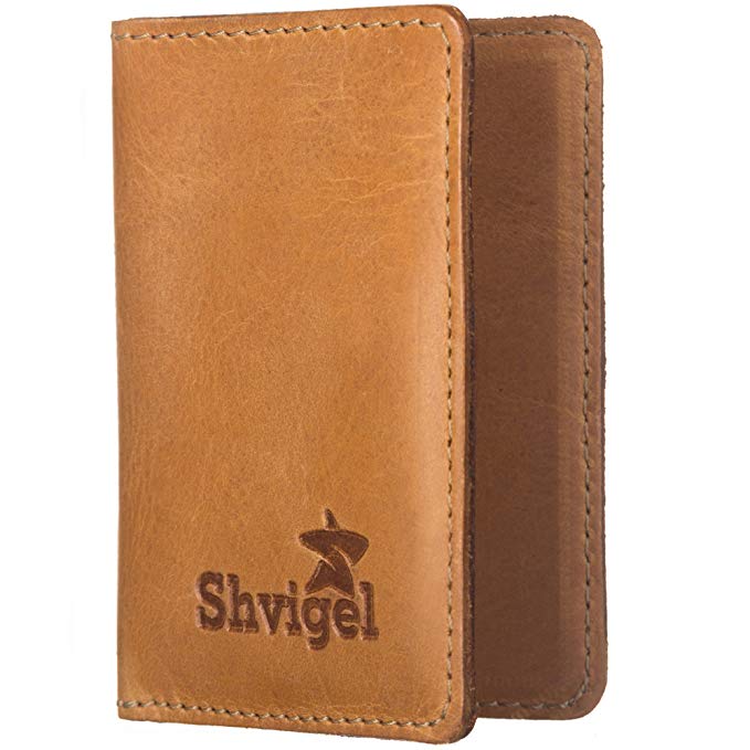 Leather Business Card Holder SHVIGEL 15300 Yellow Natural Leather for Cards