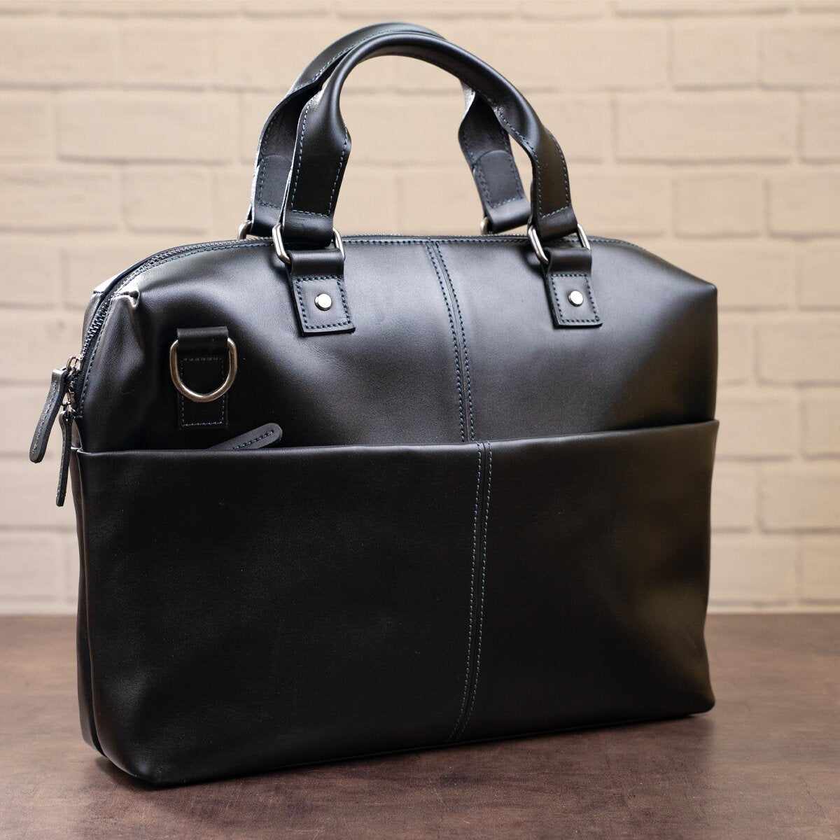 SHVIGEL Leather Laptop Bag 11248 Black Smooth Genuine Leather Design