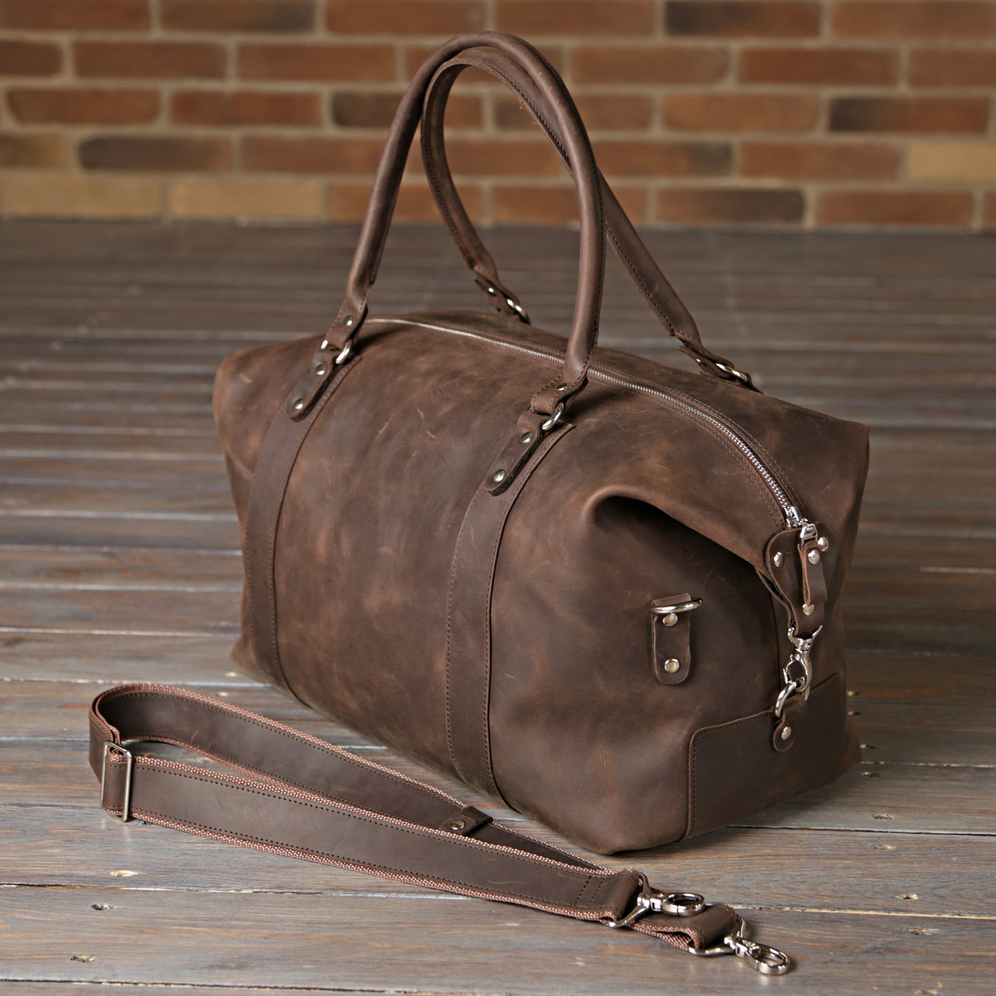 Travel Bag SHVIGEL 11019 Brown Natural Leather Handmade in Ukraine