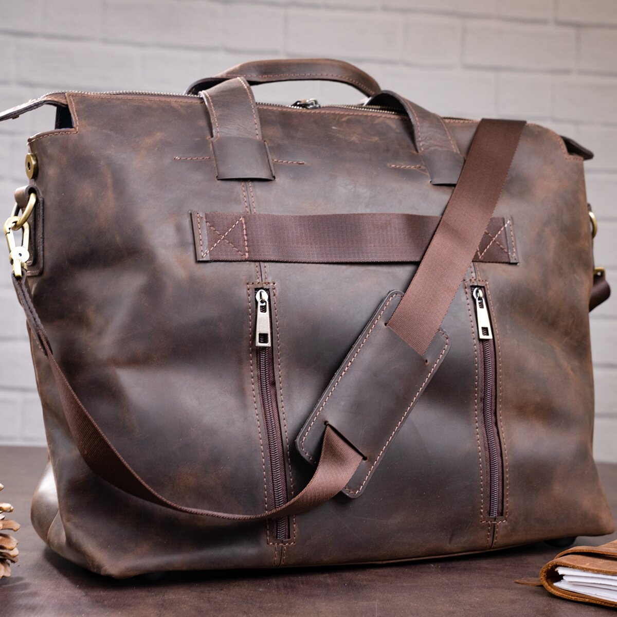 Large Men's Leather Bag SHVIGEL 11119 Brown Stylish Natural Leather Design