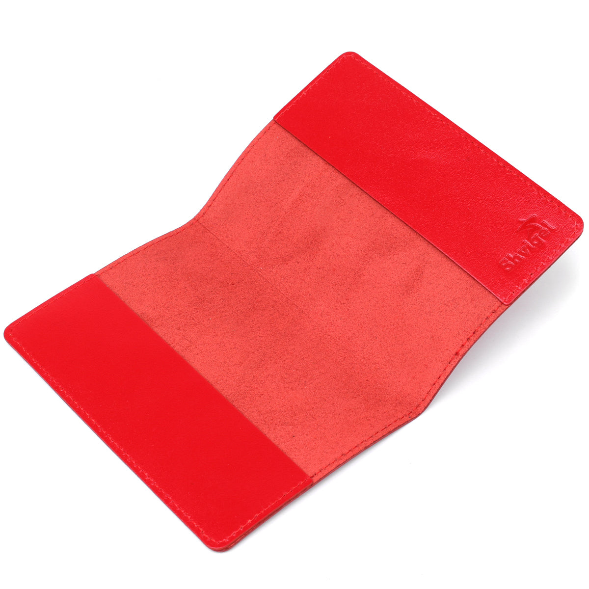 Leather Passport Cover with Card Slot and Frame by SHVIGEL 13981 Red, Genuine Leather