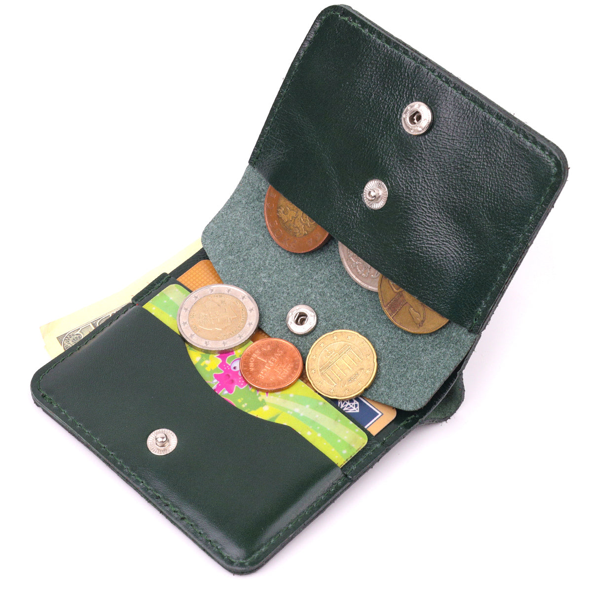 Leather Practical Wallet SHVIGEL 16608 Green Made in Ukraine Genuine Leather
