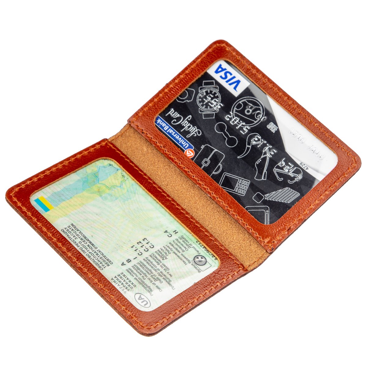 Leather Document Holder for Driver's License or ID Card SHVIGEL 13963 Brown Genuine Leather, Made in Ukraine