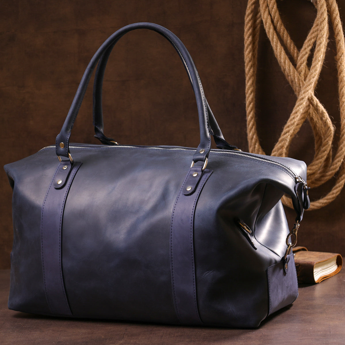 Travel Bag SHVIGEL 11127 Blue Natural Leather Ukrainian Craftsmanship
