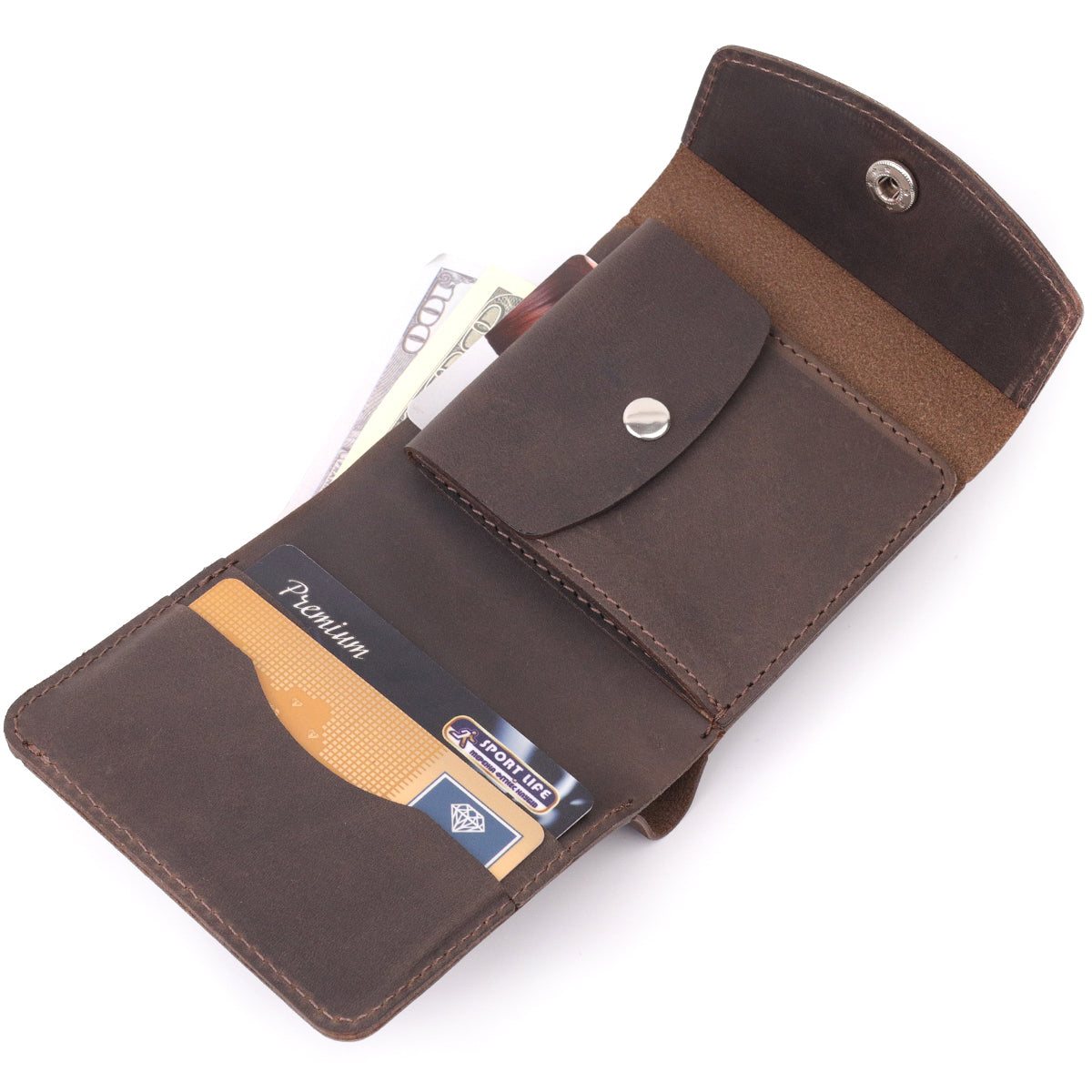 Vintage Leather Wallet SHVIGEL 16613 Brown Handmade from Natural Leather