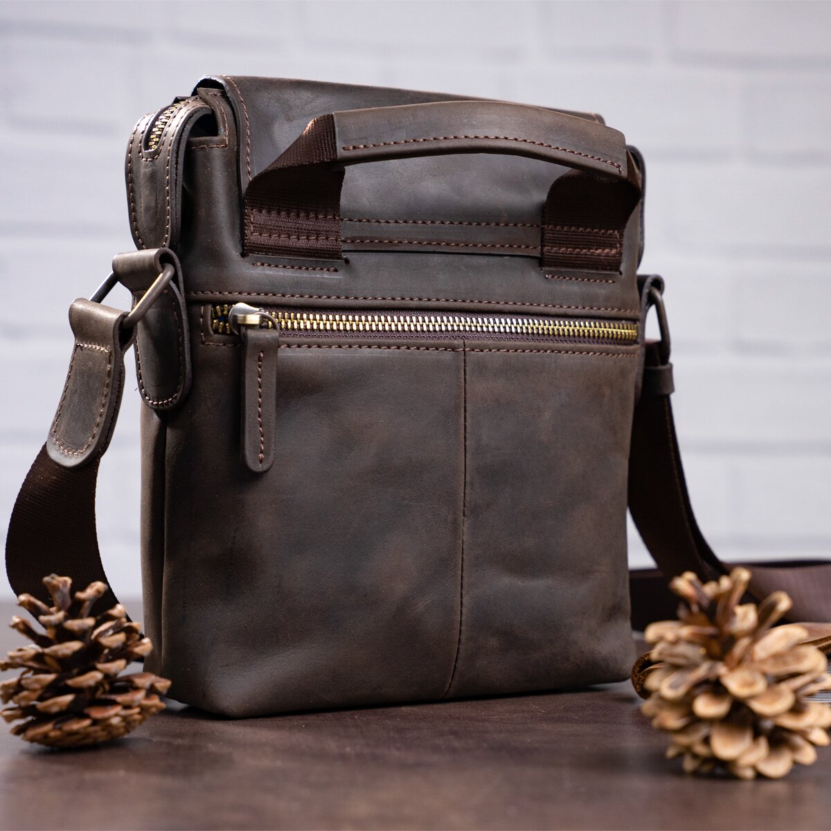 Leather Men's Bag SHVIGEL 11093 Brown Made in Ukraine, Natural Leather Quality
