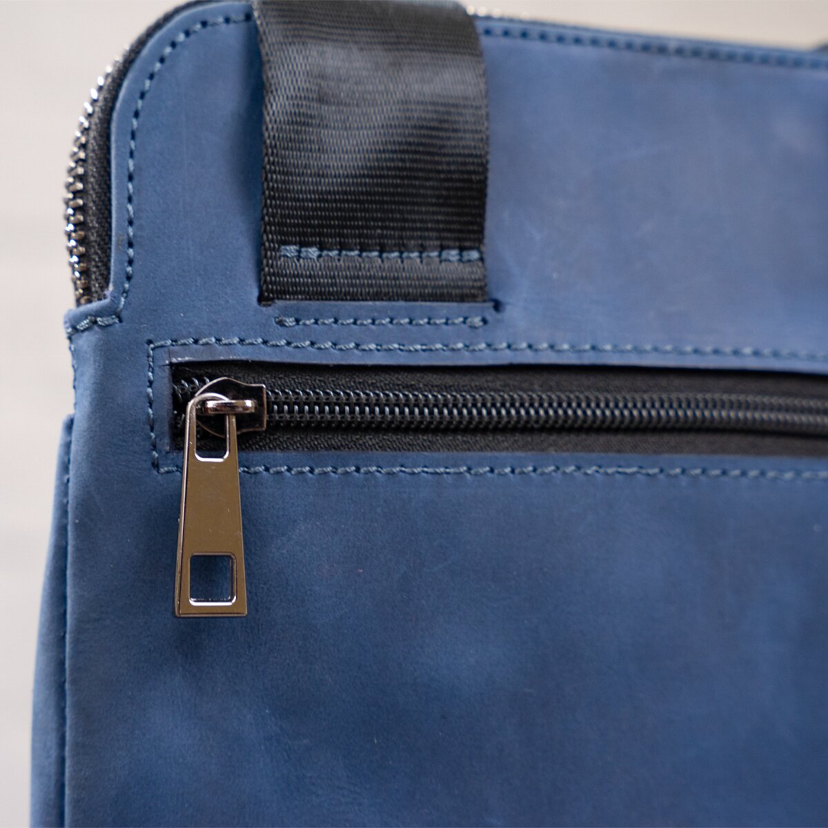 Stylish Men's Vintage Leather Messenger Bag SHVIGEL 11179 Blue, Made in Ukraine, High Quality Genuine Leather
