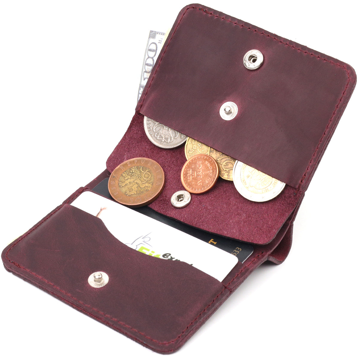 Leather Matte Wallet SHVIGEL 16604 Burgundy Natural Leather Crafted in Ukraine
