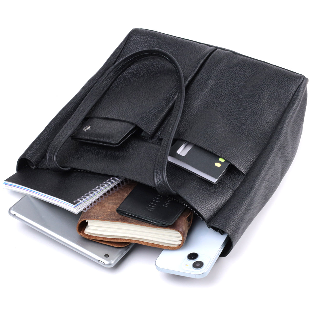 Comfortable Black Leather Shopper Bag SHVIGEL 22845 Made in Ukraine