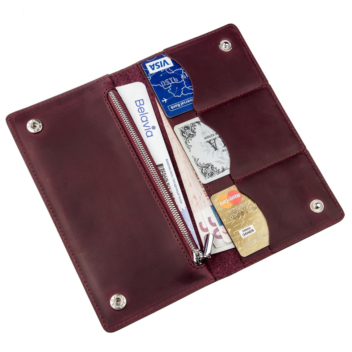 Women's Leather Wallet with Snap Closure SHVIGEL 16196 Mat Finish Burgundy, Made in Ukraine