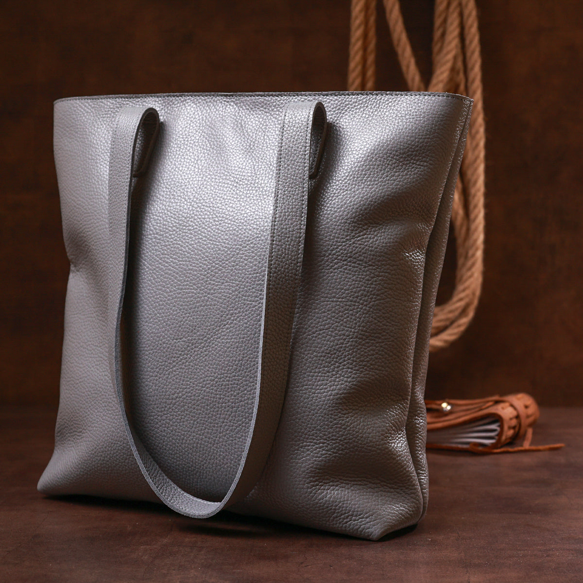 Leather Women's Shopper Bag SHVIGEL 16360 Grey Made in Ukraine Natural Leather