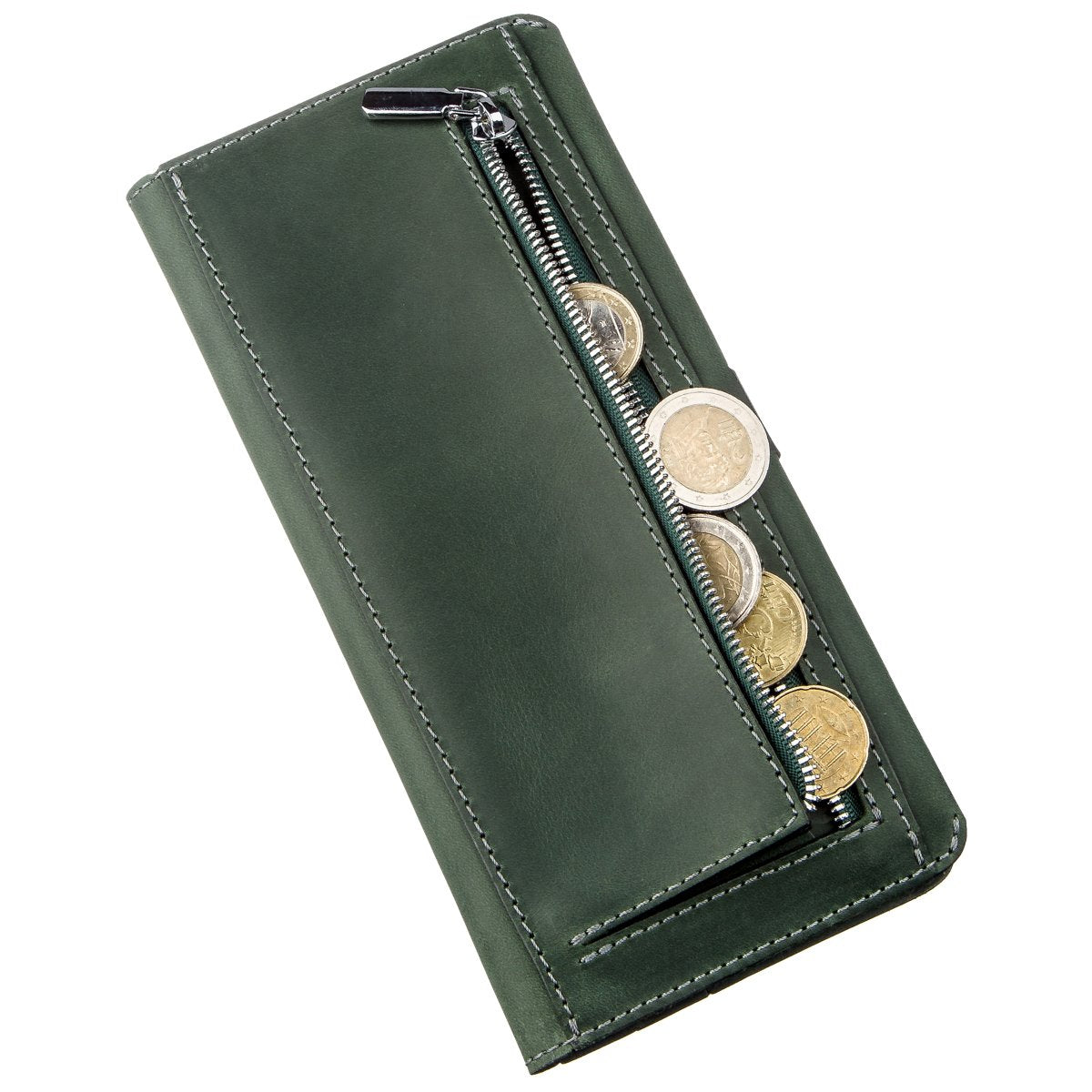 Vintage Leather Wallet SHVIGEL 16206 Green - High-Quality Genuine Leather, Ukraine Made