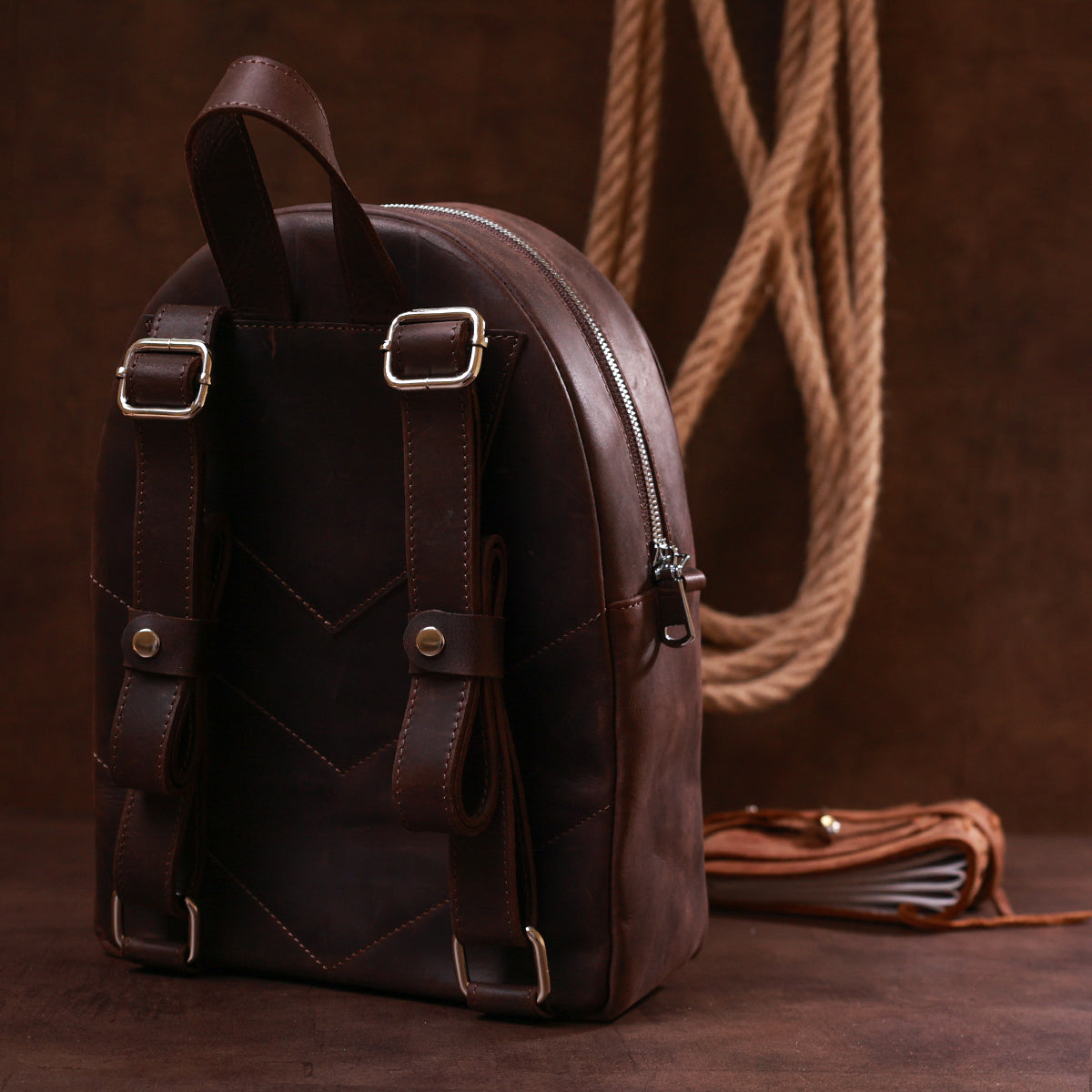 Vintage Women's Backpack SHVIGEL 16314 Brown Natural Leather Design