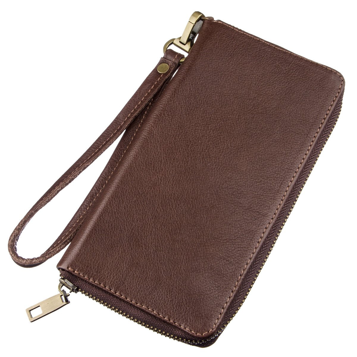 Men's Leather Clutch SHVIGEL 19124 Brown Natural Leather Handmade Accessory